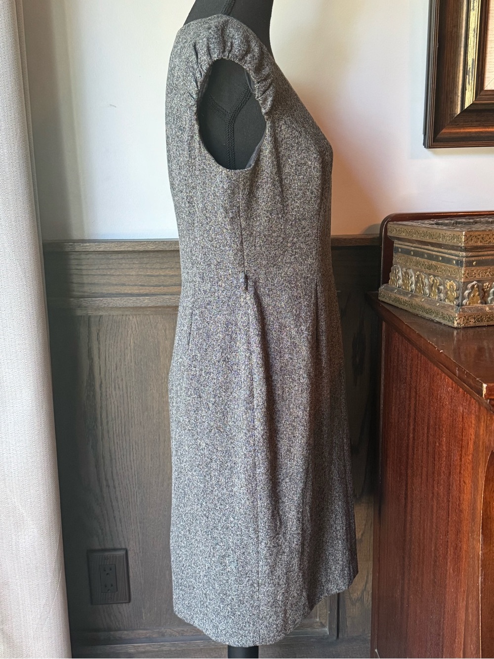 Evan Picone Gray Tweed V-Neck Midi Dress Sz 8 - Picture 5 of 8